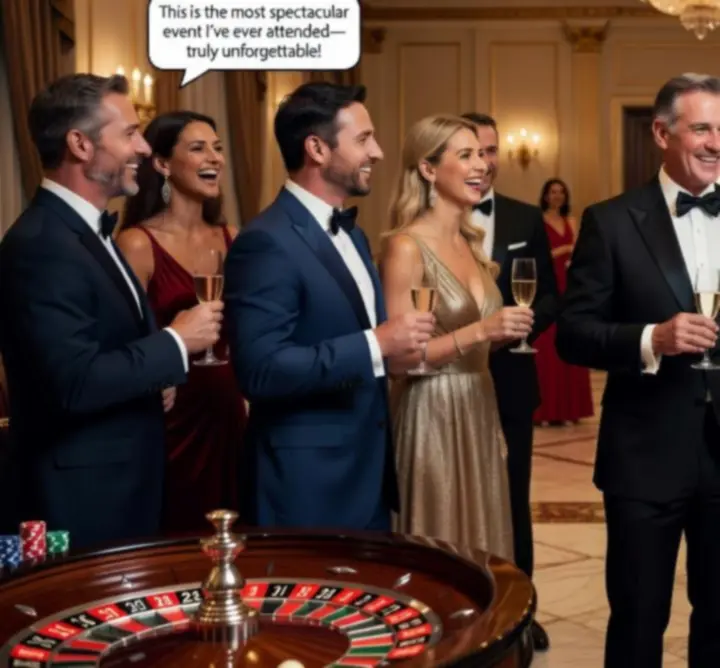 Grupa gości podczas udanego eventu kasynowego 