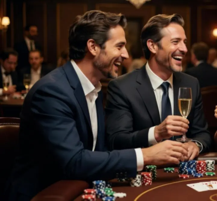 Zadowoleni uczestnicy pokerowego eventu pozujący do zdjęcia